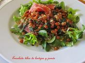 Ensalada tibia lentejas jamón