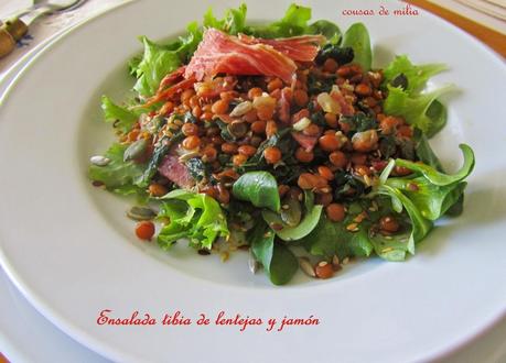 Ensalada tibia de lentejas y jamón