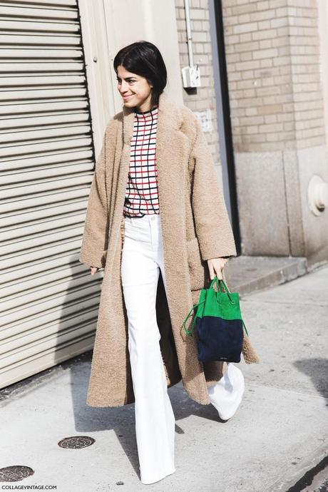 New_York_Fashion_Week-Fall_Winter_2015-Street_Style-NYFW-Leandra-medine-Oversize_Coat-White_Flared_Jeans-Checked_Top-2