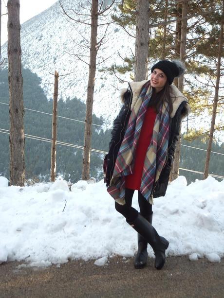 Hunter boots and red dress