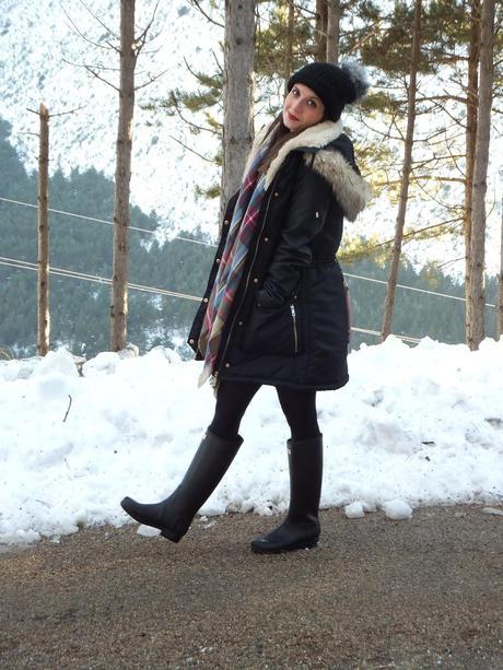 Hunter boots and red dress