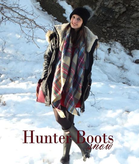 Hunter boots and red dress