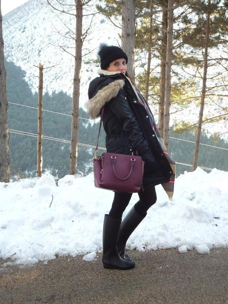 Hunter boots and red dress