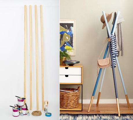 Colgador de abrigos y chaquetas hecho con palos de madera