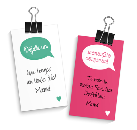 Lindo Set de Tarjetas con tiernas notas de mamá para la lonchera del colegio! 