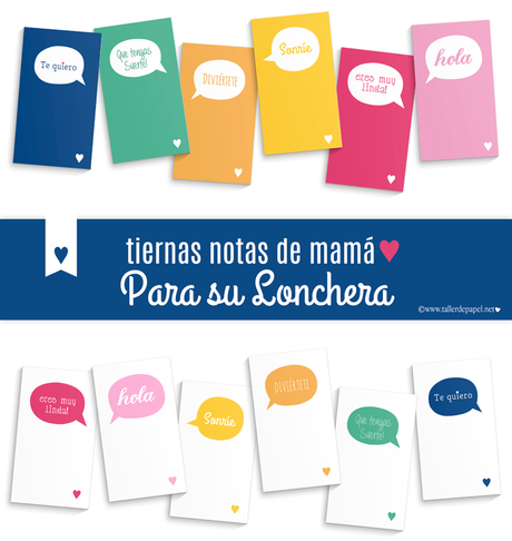 Lindo Set de Tarjetas con tiernas notas de mamá para la lonchera del colegio!