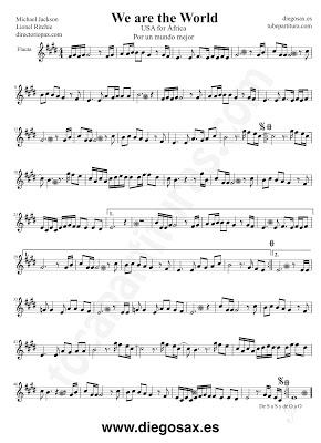Tubepartitura We are the World de Michael Jackson y Lionel Richie partitura de Flauta. Canción compuesta especialmente para el la campaña USA for Africa