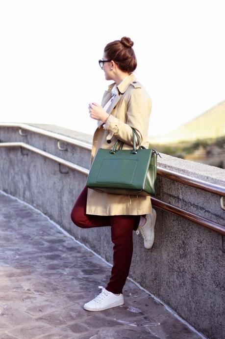 Burgundy pants & Trench