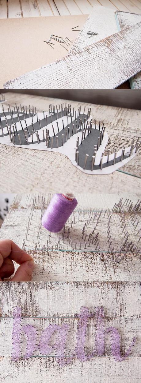 diy cuadro decorativo con puntas e hilo