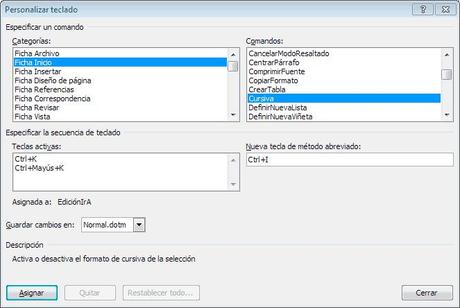 Cambiar atajos de teclado de Microsoft Word