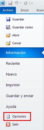 Microsoft Office Menú Opciones