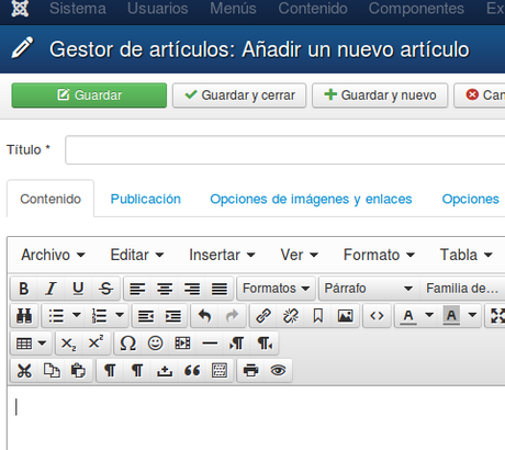 Joomla. Campo tipo Editor