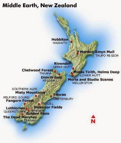 Mapa de la Tierra Media en Nueva Zelanda