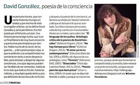 Reseña de Santos Perandones en Mondo Sonoro: David González, poesía de la consciencia: