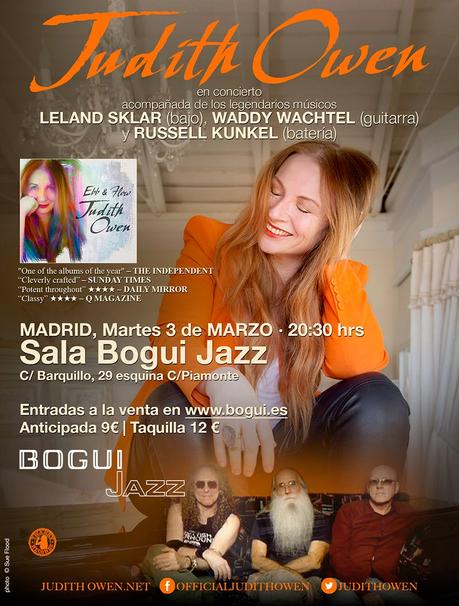 JUDITH OWEN en concierto el 3 de Marzo en Madrid, acompañada de musicazos como Waddy Wachtel, Russ Kunkel y Lee Sklar‏