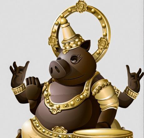 Captan a un cerdo de rodillas en un templo budista. Captan a un cerdo de rodillas en un templo budista.