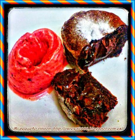 Volcan de chocolate y helado de frutas Volcan de chocolate y helado de frutas