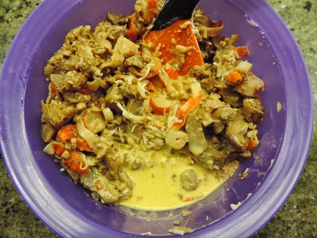 Quiche de alcachofas, cebolla, nueces y palitos de mar en olla programable.