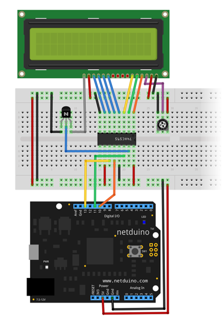 título Wiring 16x2 LCD to Netduino via shift register