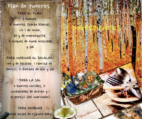 Flan de puerros con salsa de huevo y bacalao