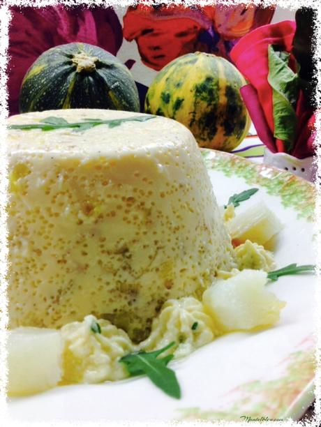 Flan de puerros con salsa de huevo y bacalao