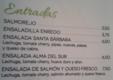 Enredo Castaños Carta de ensaladas