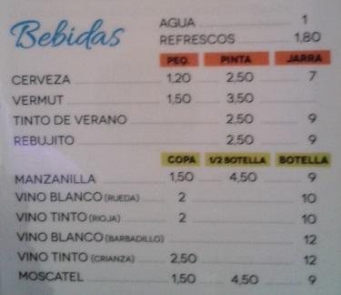 Carta de bebidas