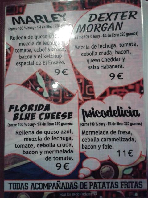 Carta hamburguesas especiales