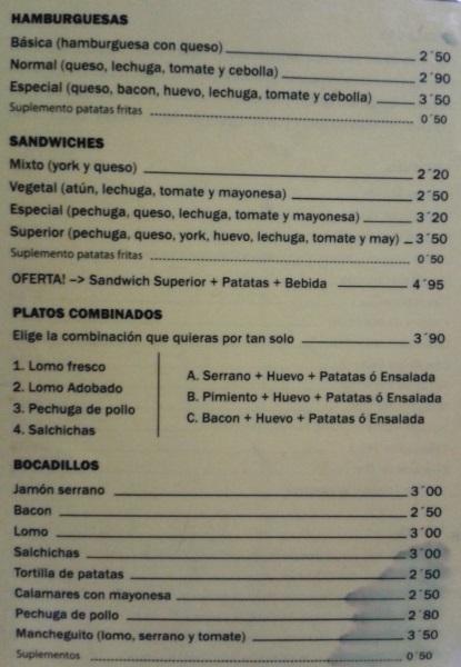 Carta de hamburguesas y sandwiches