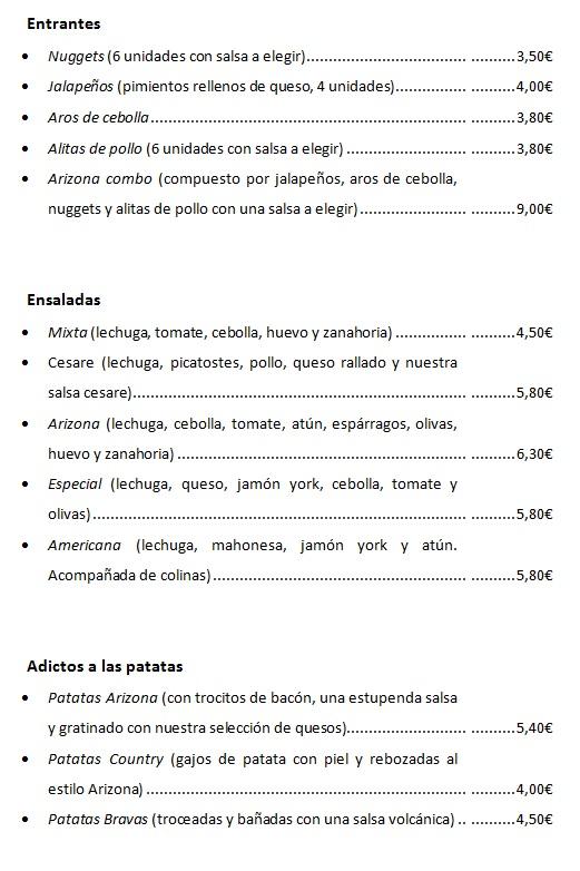 Carta de Entrantes, Ensaladas y Patatas