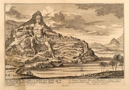 009- El Coloso del Monte Athos-Entwurf einer historischen Architektur 1721- © Universitätsbibliothek Heidelberg
