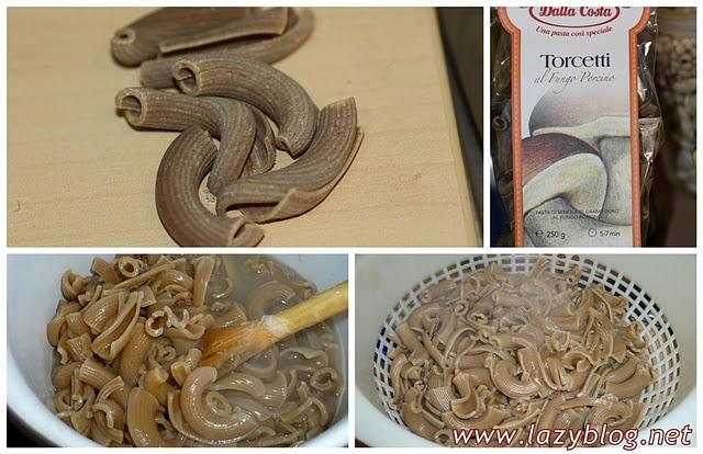 Torcetti con hongos. Receta de pasta