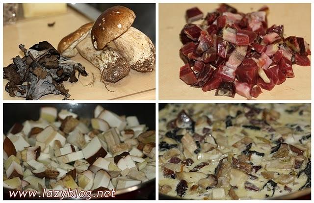 Torcetti con hongos. Receta de pasta