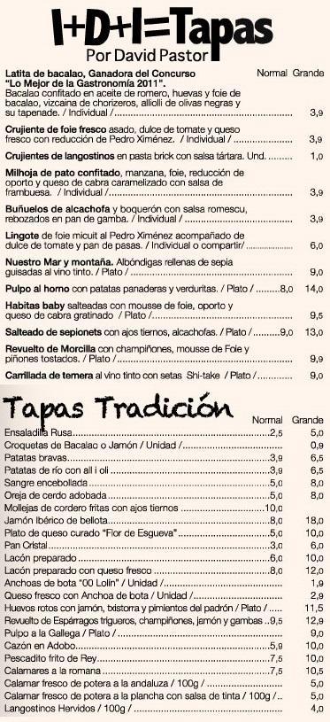 Carta de tapas