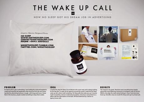 Pastillas para no dormir y una almohada impresa, el original CV de un joven creativo