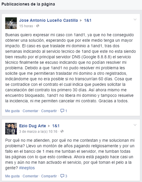 Más comentarios en Facebook 1and1