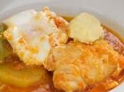 Patatas caldo bacalao, huevo ajoaceite