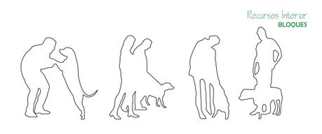 Descarga gratis 11 bloques .dwg. Silueta de personas paseando perro