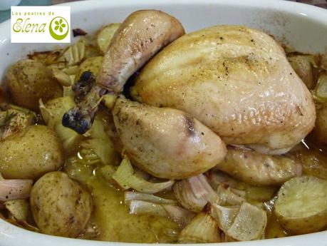 Pollo al horno con tomillo y romero