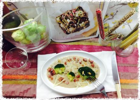 Brócoli con bechamel de queso y piñones Brócoli con bechamel de queso y piñones