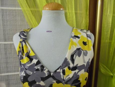 VESTIDO DE PUNTO DE SEDA                 AMARILLO + GRIS