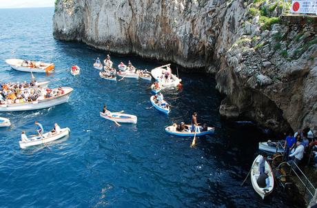 Lined up outside the Blue Grotto