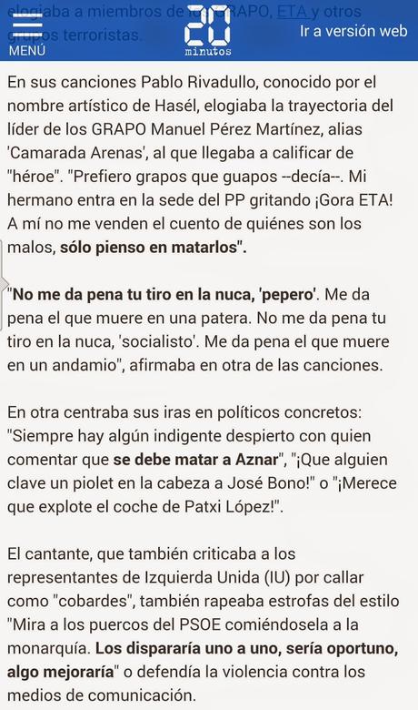 Pablo Hasel condenado por enaltecimiento terrorista