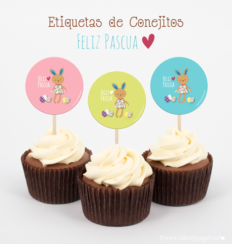 Good Monday! Hoy lindas etiquetas para decorar con Conejitos tus Cupcakes, para el desayuno de Pascua :)