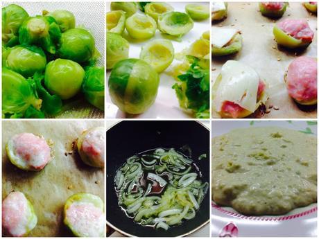 Coles de Bruselas rellenas de pollo Coles de Bruselas rellenas de pollo