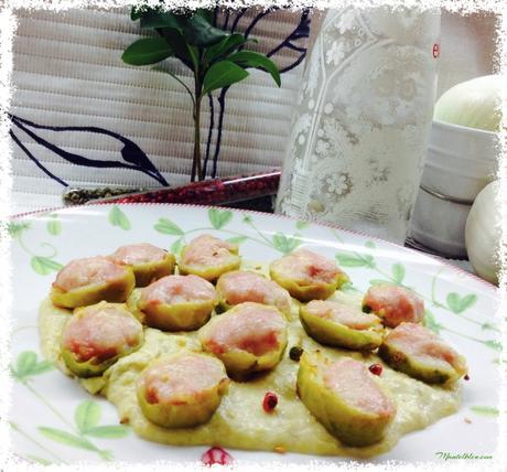 Coles de Bruselas rellenas de pollo Coles de Bruselas rellenas de pollo