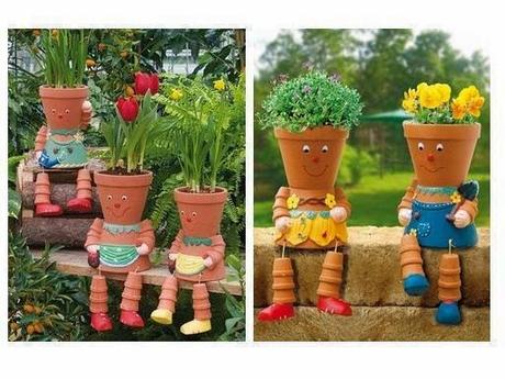 MUÑECO PARA JARDIN HECHO CON MACETAS DE BARRO