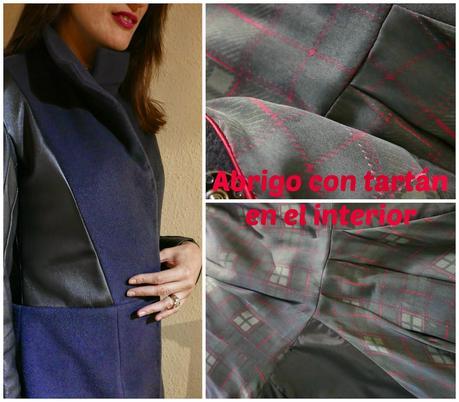 Detalles del abrigo, primer plano y forro de cuadros