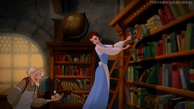 Scene from The Beauty and the beast (1991) / Buena Vista Pictures belle la bella y la bestia libros books gif stairs escalera Die Schöne und das Biest bücher La Belle et la Bête livres