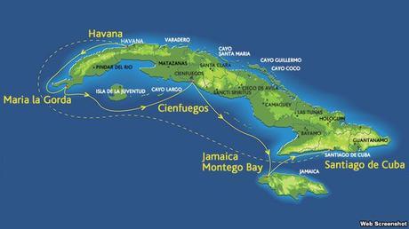Mapa de la trayectoria del crucero LGTB por Cuba